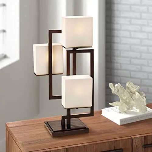 Lighting on The Square Modern Table Lamp Roman Bronze Metal Geometric Opal Glass Square Shades for Living Room Family Bedroom Bedside - Possini Euro Design