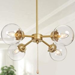 KSANA Gold Chandelier with Pull Chain On/Off Switch, 2 in 1 Sputnik Chandeliers and Semi Flush Mount Ceiling Light for Dining Room, D19.7''x H11.5''