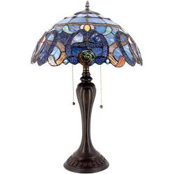 Tiffany Lamp Stained Glass Style Bedside Table Lamp W16H24 Inch Blue Purple Cloud Crystal Flower Shade S558 WERFACTORY Lamps Lover Parent Living Room Bedroom Coffee Bar Desk Reading Art Craft Gifts