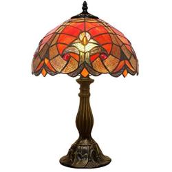 Tiffany Lamp Red Liaison Stained Glass Table Night Desk Reading Light W12H18 Inch S160R WERFACTORY LAMPS Parent Lover Friend Kid Living Room Bedroom Study Office Coffee Bar Bedside Antique Crafts Gift