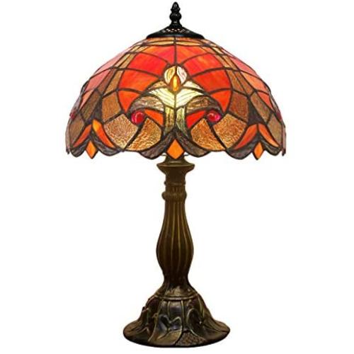 Tiffany Lamp Red Liaison Stained Glass Table Night Desk Reading Light W12H18 Inch S160R WERFACTORY LAMPS Parent Lover Friend Kid Living Room Bedroom Study Office Coffee Bar Bedside Antique Crafts Gift