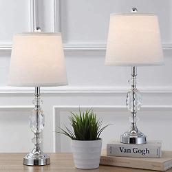 Pauwer Modern Clear Crystal Table Lamps Set of 2 Bedroom Living Room Bedside 19-inch Chrome Table Lamp Set with White Fabric Shade