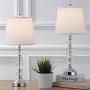 Pauwer Modern Clear Crystal Table Lamps Set of 2 Bedroom Living Room Bedside 19-inch Chrome Table Lamp Set with White Fabric Shade