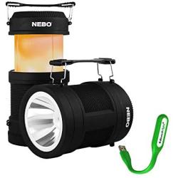 NEBO Big Poppy rechargeable lantern flashlight 6908 bundle: 300 lumen lantern, 120 lumen spot light, flickering flame mode, built-in power bank with EdisonBright USB reading light