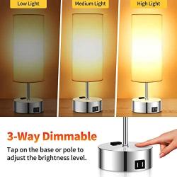 Touch Control Table Lamp, 3 Way Dimmable Bedside Lamp with 2 Fast Charging USB Ports and Power Outlet, Nightstand Lamp, USB Lamp for Bedroom, 60W Equivalent LED Bulb Included