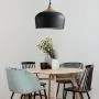 Modern Pendant Light Fixture, D11.4'' Black Metal Lampshade Wood Pattern Dome Minimalist Industrial Ceiling Hanging Light for Kitchen Island, Dining Room, Living Room, Bedroom Restaurant