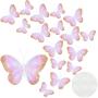 16 Pieces Feather 3D Butterfly Wall Decals Gold Glitter Butterfly Decor Stickers for Room Home Nursery Classroom Offices Kids Girl Boy Bedroom Bathroom Living Room Decor (Light Purple)