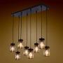 Wellmet 8-Light Mason jar Chandelier for Kitchen Island, Farmhouse Rustic Linear Cluster Hanging Pendant Light Fixture Dining Room Living Room, Matte Black Finish with Glass Shades