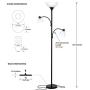 Brightech Sky Dome Double – High Brightness Torchiere Floor Lamp with 2 Reading Lights for Living Rooms, Bedrooms – Replace Halogen Standing Lamps with Efficient LED Office Lighting - Tall Black Pole