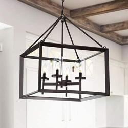 JONATHAN Y JYL7413A Anna 21'' 4-Light Metal/Glass LED Pendant, Traditional, Classic for Kitchen, Living Room, 4 Bulb, Oil Rubbed Bronze/Clear