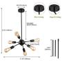 Matte Black Vintage Sputnik Chandelier 6 Lights Kitchen Modern Pendant Lighting Mid Century Industrial Ceiling Light Fixture for Dining Room Bedroom Hallway Farmhouse Coffee Shop Bar