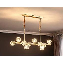 APBEAM Crystal Gold Chandelier Hanging Linear Pendant Light Modern for Dining Room Living Room Kitchen Island Over Table 10-Light