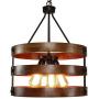 PUZHI HOME Farmhouse Chandeliers 5 Lights Kitchen Island Pendant Lighting Fixture Circular Wood Chandeliers Industrial Metal Retro Pendant Lights for Dining Room Kitchen