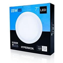 Hyperikon LED Ceiling Light 7 Inch Round, 65 Watt Replacement (15W), Flush Mounth Indoor Lighting, Crystal White, Non Dimmable