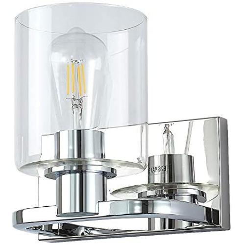 Deyidn 1-Light Silver Vanity Light Fixture Modern Industrial Indoor Single Chrome Wall Sconces Lighting with Clear Glass for Bathroom, Bedroom, Kitchen, Living Room, Dining Room, Stairway, Farmhouse