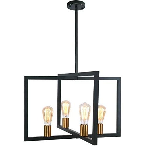 reesenLight Modern Kitchen Island Light, 4 Lights Metal Frame Industrial Pendant Light Fixtures, Matte Black Farmhouse Ceiling Hanging Chandelier for Kitchen and Dining Room