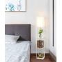 Garwarm LED Shelf Floor Lamp -Asian Wooden Frame-Tall Lights with Organizer Storage Display Shelves-Modern Standing Lamps for Living Room Bedrooms,White