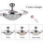 Lighting Counter Crystal Ceiling Fan with Light Indoor, Invisible Retractable Blades Candelier Fan 3 Colors 3 Speeds, LED Remote Control Fan Light Fixture,Modern Chandelier for Living Dining Room 42''(Silver)