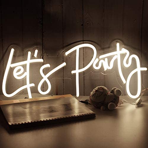 Let’s Party Neon Signs for Wall Decor, Neon Sign for Bedroom, Engagement Party,Baby Shower Decorations, Gender Reveal Sign for Decoration Warm White 23x10Inches