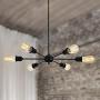 FERWVEW 6-Light Black Industrial Mid Century Lighting Fixture Sputnik Chandelier lamp, Modern Ceiling Pendant Lighting for Livingroom Dinning Bedroom Doorway Foyer Entryway Hanging