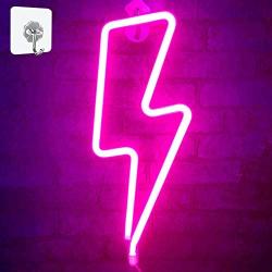 XIYUNTE Pink Neon Light Lightning Bolt Led Neon Sign Wall Light Battery and USB Operated Lightning Neon Lights Pink Neon Signs Light up for The Home,Kids Room,Bar,Party,Christmas,Wedding