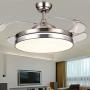 Southerns Lighting 42 inch Modern Simple Invisible Ceiling Fan with 3 Changing LED Lights and Remote Control 4 Reversible Blade Retractable Ceiling Fan with Chandelier Light for Dining Room Living Room Indoor Bedroom Ceiling Fans with Lights (Chrome-06)