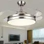 Southerns Lighting 42 inch Modern Simple Invisible Ceiling Fan with 3 Changing LED Lights and Remote Control 4 Reversible Blade Retractable Ceiling Fan with Chandelier Light for Dining Room Living Room Indoor Bedroom Ceiling Fans with Lights (Chrome-06)