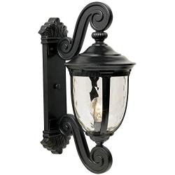 Bellagio Outdoor Wall Light Fixture Texturized Black Dual Scroll Arm 24'' Clear Hammered Glass for Exterior House Porch - John Timberland