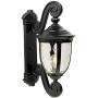 Bellagio Outdoor Wall Light Fixture Texturized Black Dual Scroll Arm 24'' Clear Hammered Glass for Exterior House Porch - John Timberland