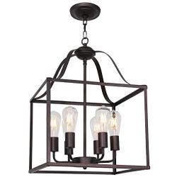 MELUCEE 16-inch Foyer Chandelier Bird Cage Oil Rubbed Bronze 6 Lights, Dining Room Lighting Fixtures Hanging Lantern Pendant Light Industrial Style for Kitchen Island Entryway Hallway