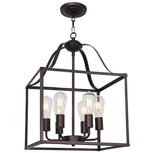 MELUCEE 16-inch Foyer Chandelier Bird Cage Oil Rubbed Bronze 6 Lights, Dining Room Lighting Fixtures Hanging Lantern Pendant Light Industrial Style for Kitchen Island Entryway Hallway