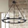 Bestier Wagon Wheel Chandelier 6 Lights Farmhouse Light Fixture Black Metal Finish 26'' Rustic Kitchen Island Dining Pendant Lighting