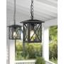 Beionxii Outdoor Pendant Light | Exterior Hanging Lantern Porch Pendant Lights, Sand Textured Black with Water Rippled Glass - A330H-1PK