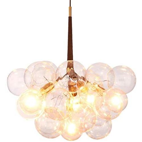 CUICAN Modern Artistic Glass Chandelier，LED Pendant lamp 3 Lights 9 Glass Bubble Design for Bar Coffee Shop Dining Room Decoration Hanging lamp-Brown A 68x50cm(27x20inch)