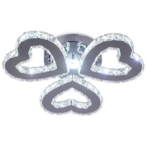 Modern Crystal Chandelier LED Ceiling Light 3-Heart Shape Chandelier Lighting Fixture Flush Mount Pendant Light for Bedroom Living Room Hallway Hobby,Cool White