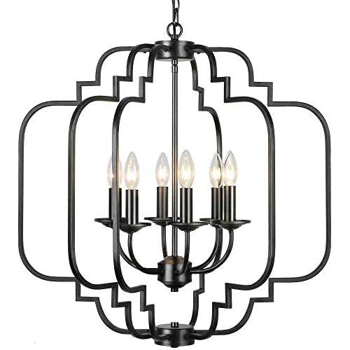 T&A Orb Black 6-Light Chandelier,Rustic Wrought Iron Large Chandelier Modern Farmhouse Hanging Light for Dining Room Foyer Kitchen