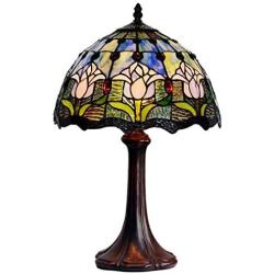 Tiffany Style Table Lamp with Plug in, Stained Glass Shade Bedside Lamp ，1 Lights Desk Lamp for Living Room Bedroom Reading Lights，Multi-Colored （12 inch） (Color : 2)