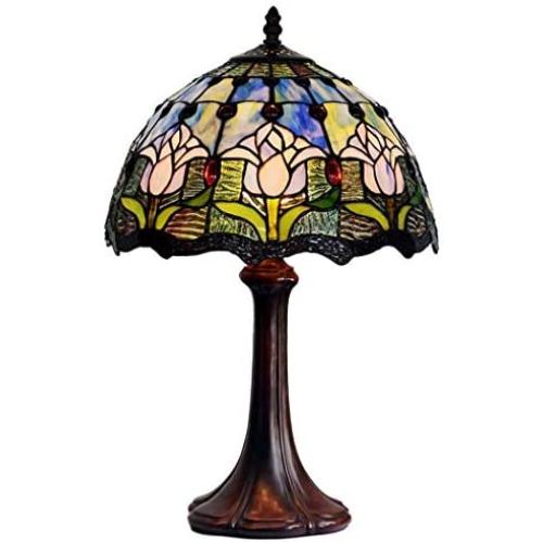 Tiffany Style Table Lamp with Plug in, Stained Glass Shade Bedside Lamp ，1 Lights Desk Lamp for Living Room Bedroom Reading Lights，Multi-Colored （12 inch） (Color : 2)