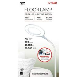 Floor Lamp with 3 Brightness Levels, 600 Lumens, 360° Adjustable LED Floor Light, TW Dimmable Best Non-Glare Reading Standing Lamp for Sewing Living Room Bedroom Office (White)