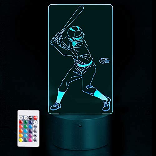 Baseball 3D Night Light, Perfect Illusion Lamp Birthday Gifts for Kids Baseball Sport Fans Lover, Remote Control 16 Colors Changing + Dim Function + Timing Bedside Lamps