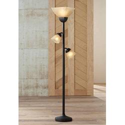 Torchiere Floor Lamp Roman Bronze Frosted Champagne Amber Glass 3-Light Dimmable for Living Room Reading - Franklin Iron Works