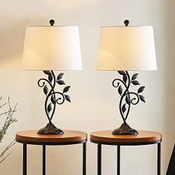 Maxax Traditional Table Lamp with White Fabric Shade Set of 2 for Living Room and Bedroom, Black