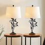 Maxax Traditional Table Lamp with White Fabric Shade Set of 2 for Living Room and Bedroom, Black