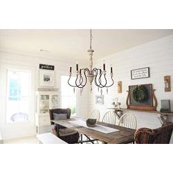 Antique Handmade Wood Chandelier with Drops Farmhouse Pendant Lights for Dining Room, Bedroom and Living Room