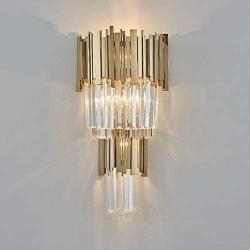 Wall Sconce XINDAR Luxurious Wall Light K9 Clear Crystal Flute Sconce Light Modern Minimalist Wall Lamp Bedroom Bedside Living Room Stair Wall Mount Light - Gold Finish 12''