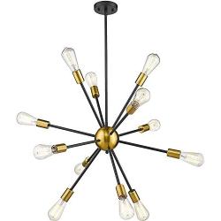 Harriet 12 Lights Modern Industrial Mid Century Pendant Lighting Black & Brass Brushed Sputnik Chandeliers, Ceiling Light Fixture for Living Room, Bedroom, Dining Room, Bar, Restaurant, HPL01BG-12