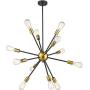 Harriet 12 Lights Modern Industrial Mid Century Pendant Lighting Black & Brass Brushed Sputnik Chandeliers, Ceiling Light Fixture for Living Room, Bedroom, Dining Room, Bar, Restaurant, HPL01BG-12