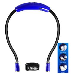 LEDGLE Rechargeable LED Book Light Neck Reading Lamp Hands Free 4 LED Beads, 3 Adjustable Brightness, USB Cable Included for Reading in Bed Or Reading in Car (Blue)