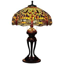 20'' Pastoral Dragonfly Table Lamp Tiffany Style Retro Stained Glass Desk Light Bedroom Bedside Reading Lights for Living Room Cafe Lighting Fixtures Decoration, 110-240V