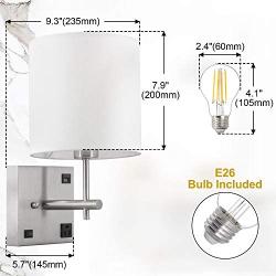 AVV Wall Sconce Lighting,Bedside Wall Mount Light with USB Port and AC Outlet, White Fabric Shade, Wall Lamp Light, Perfect for Bedroom, Living Room and Hotel ,Bulb Included, Hardwire